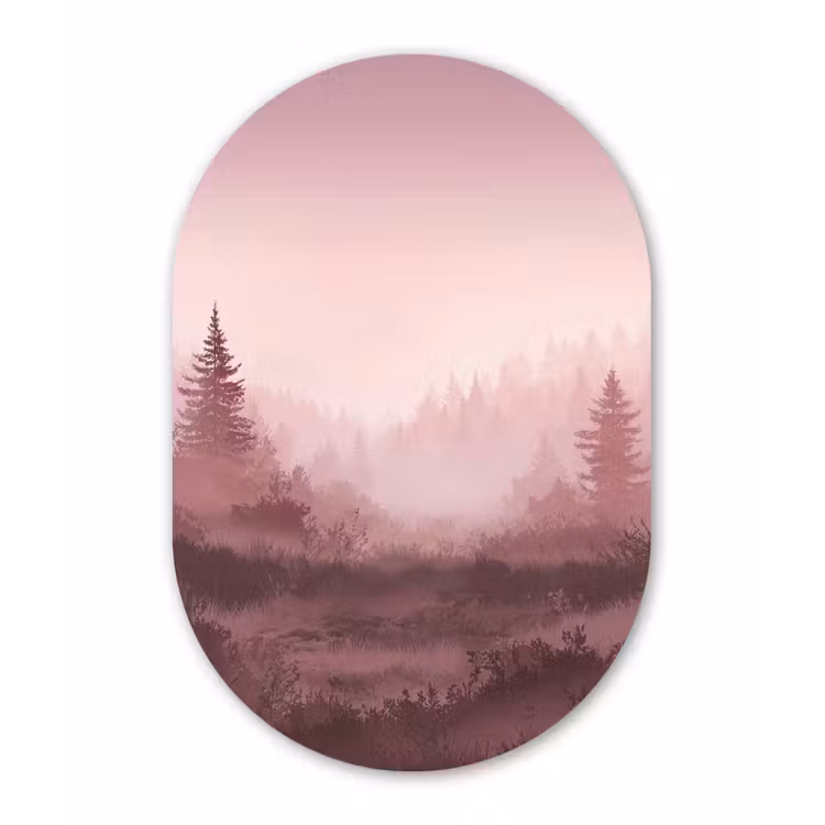 Muurovaal - Kunststof - Landschap - Mistig - Roze — 2