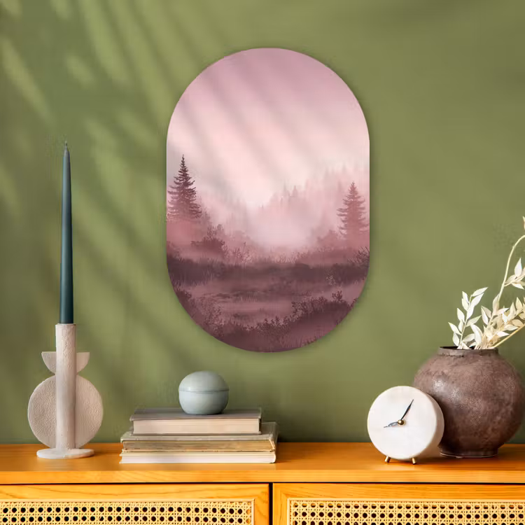 Muurovaal - Kunststof - Landschap - Mistig - Roze — 3