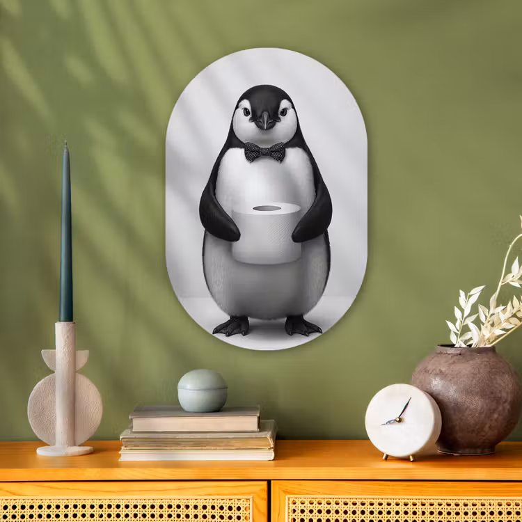 Muurovaal - Kunststof - Pinguïn - WC rol - Wit — 1