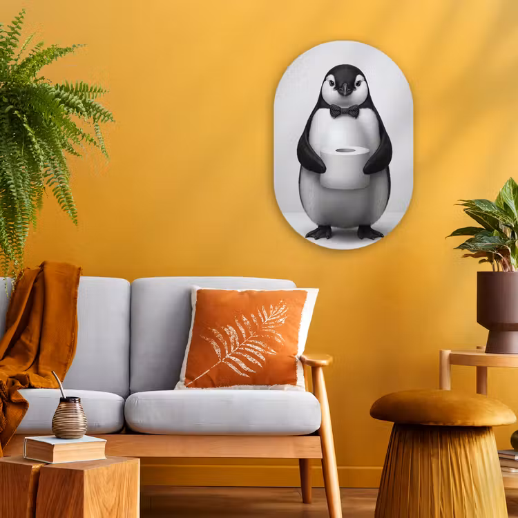 Muurovaal - Kunststof - Pinguïn - WC rol - Wit — 2