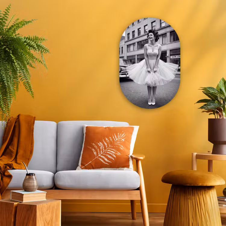 Muurovaal - Kunststof - Retro - Vrouw - Zwart - Wit — 2