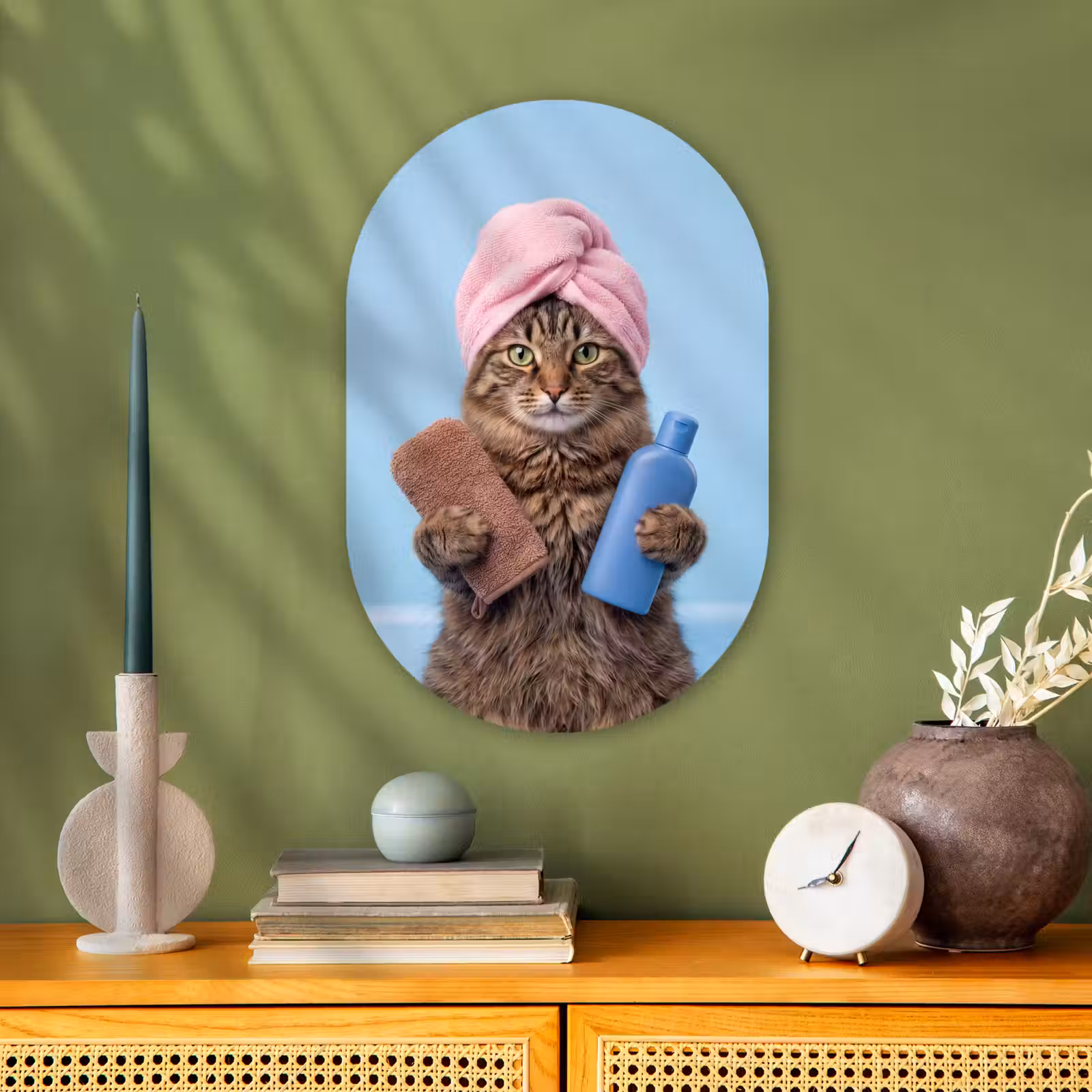 Muurovaal - Kunststof - Kat - Handdoek - Washand - Zeep — 1