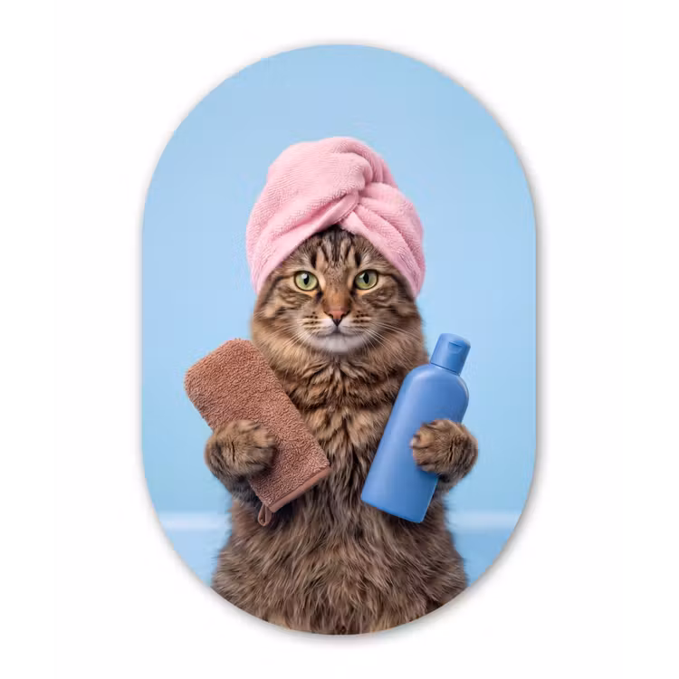 Muurovaal - Kunststof - Kat - Handdoek - Washand - Zeep — 2