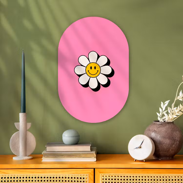 Muurovaal - Kunststof - Smiley - Bloem - Roze — 2