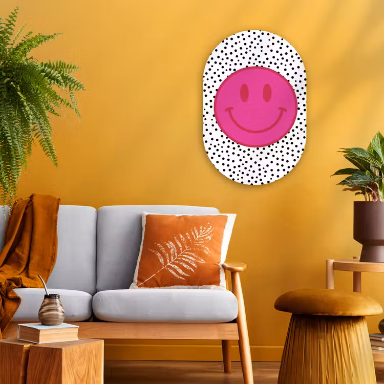 Muurovaal - Kunststof - Smiley - Roze - Stippen — 1