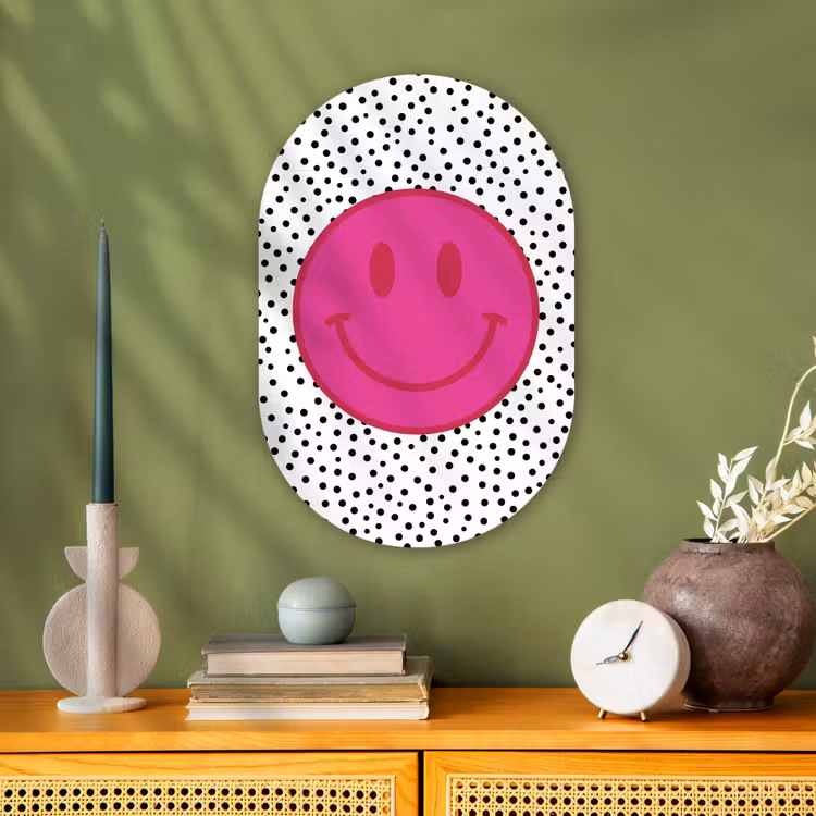 Muurovaal - Kunststof - Smiley - Roze - Stippen — 3