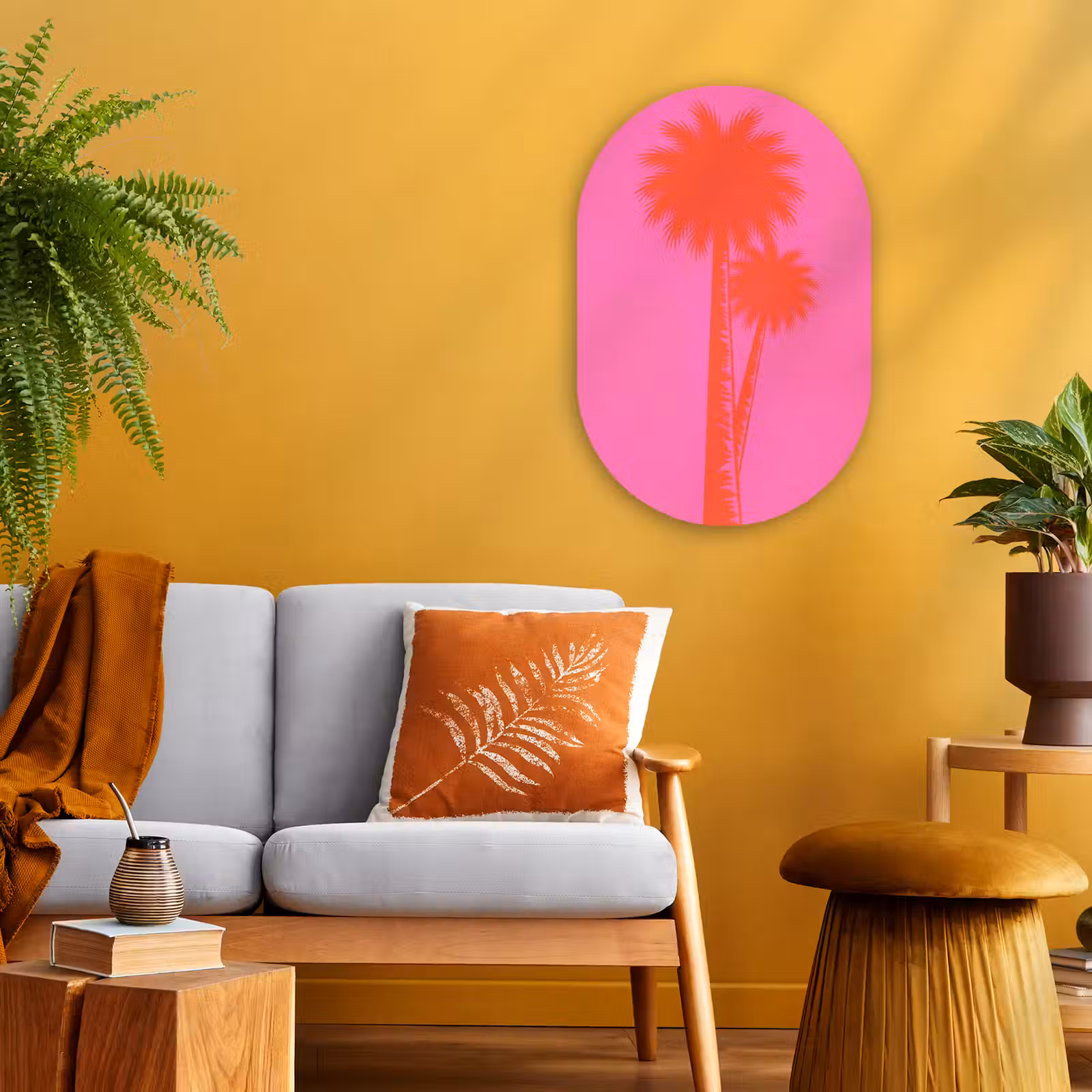 Muurovaal - Kunststof - Palmbomen - Modern - Roze — 1