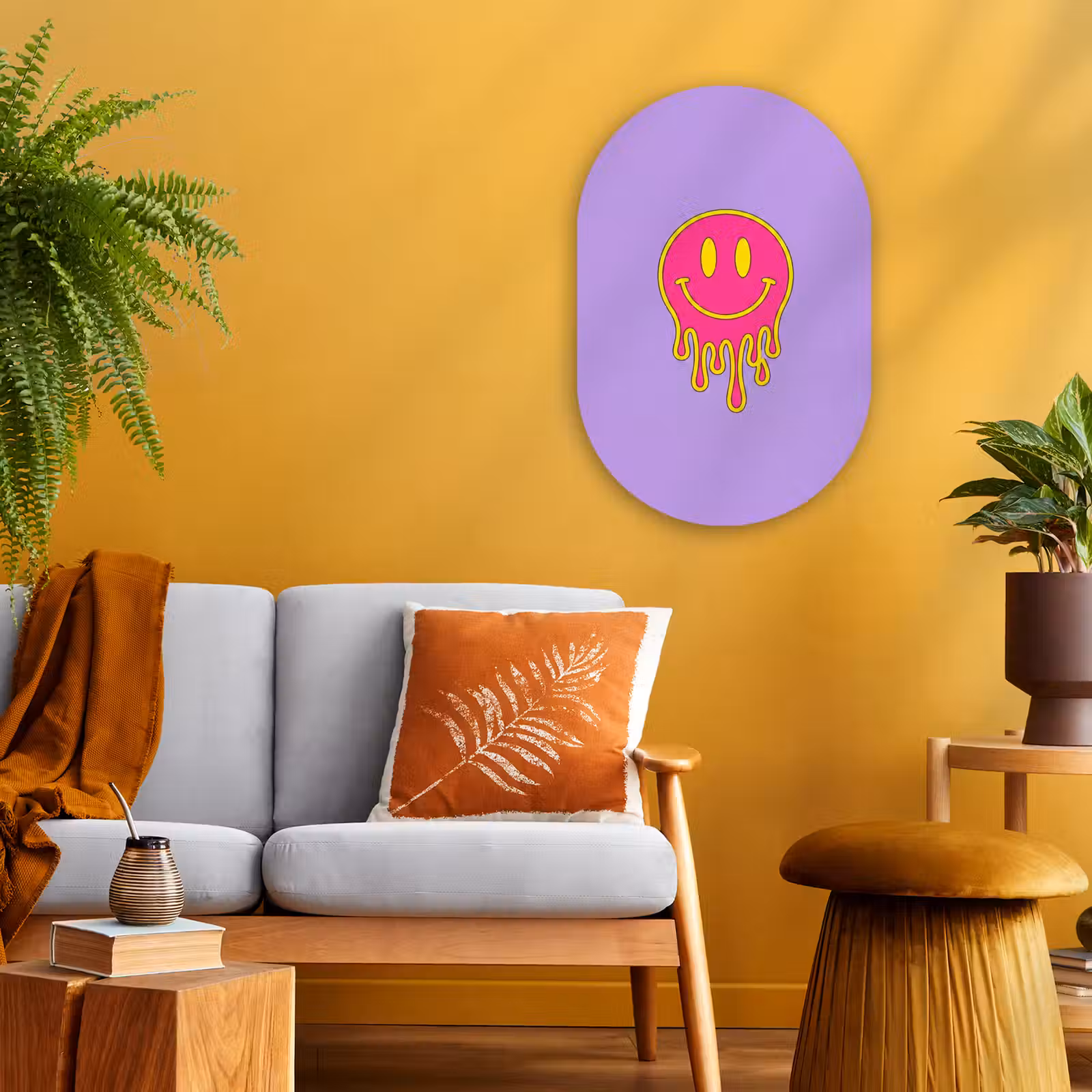 Muurovaal - Kunststof - Smiley - Drip - Neon — 1