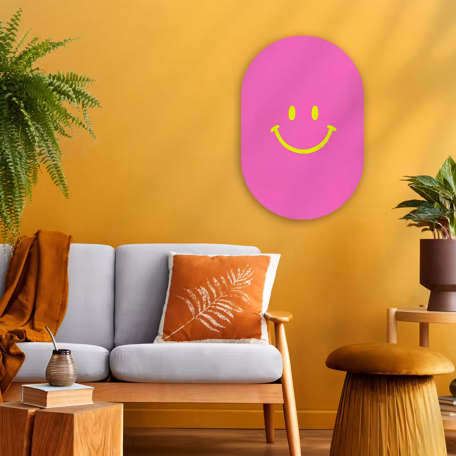 Muurovaal - Kunststof - Smiley - Vrolijk - Roze — 1