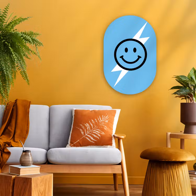 Muurovaal - Kunststof - Smiley - Blauw - Bliksem — 2