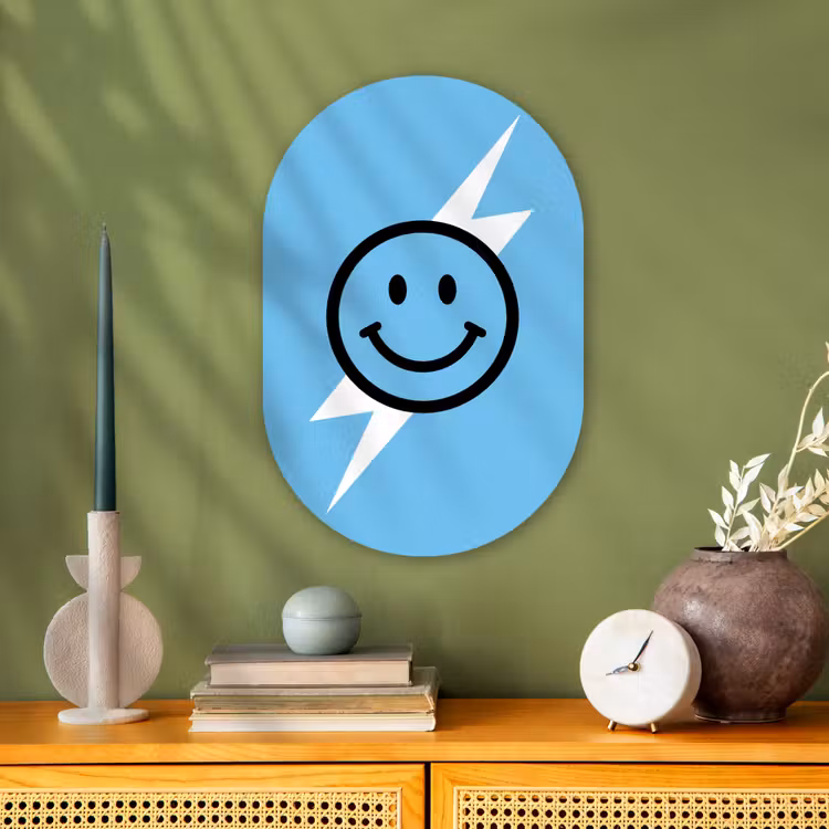 Muurovaal - Kunststof - Smiley - Blauw - Bliksem — 3