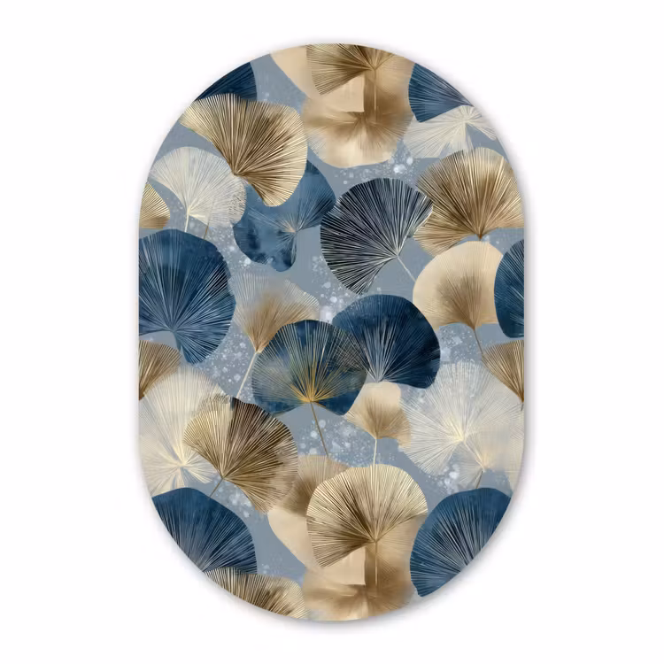 Muurovaal - Kunststof - Bladeren - Abstract - Goud - Blauw — 2