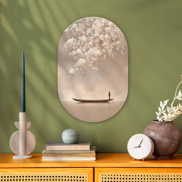 Muurovaal - Kunststof - Bloesems - Wit - Boot - Minimalistisch — 3