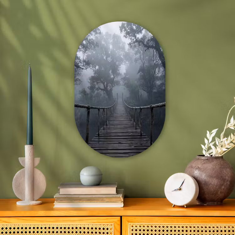 Muurovaal - Kunststof - Brug - Jungle - Mist - Natuur — 2