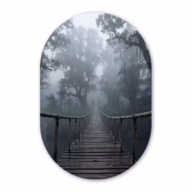 Muurovaal - Kunststof - Brug - Jungle - Mist - Natuur — 3