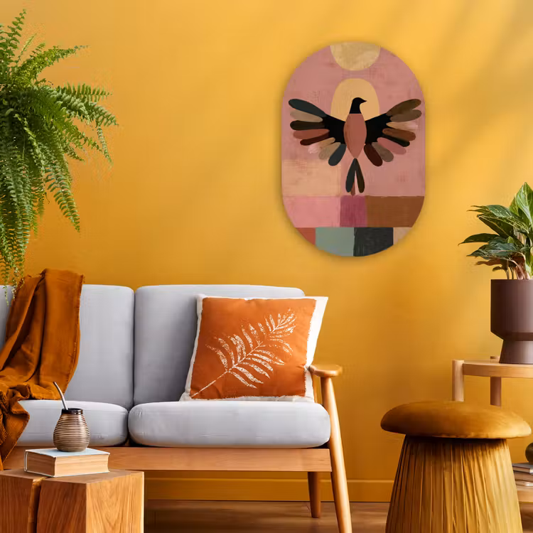 Muurovaal - Kunststof - Illustratie - Vogel - Vlakken - Kleurrijk — 1
