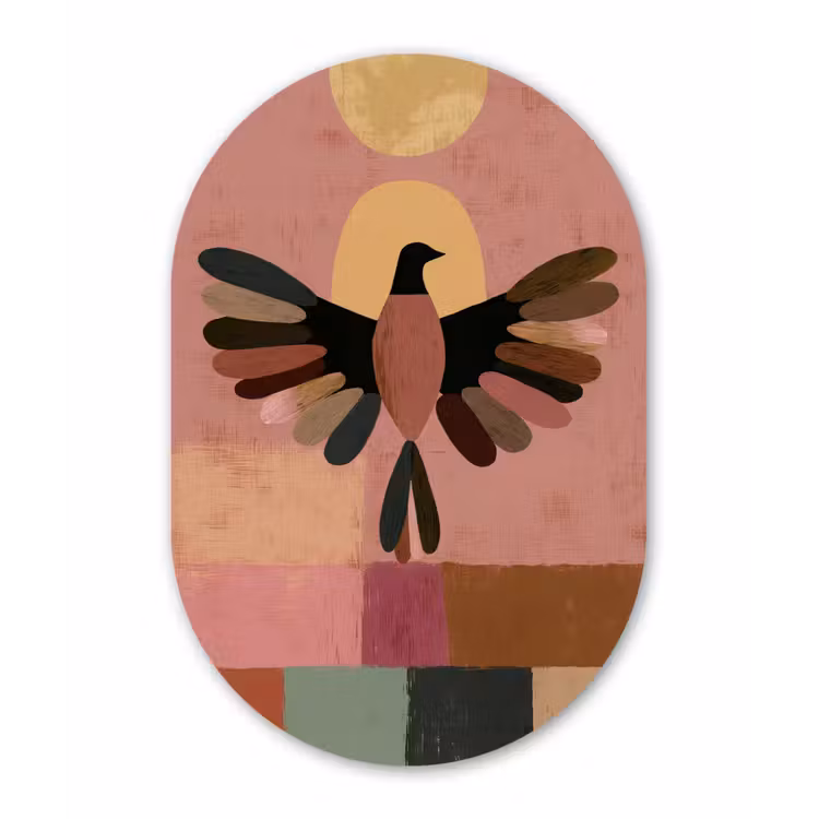 Muurovaal - Kunststof - Illustratie - Vogel - Vlakken - Kleurrijk — 3
