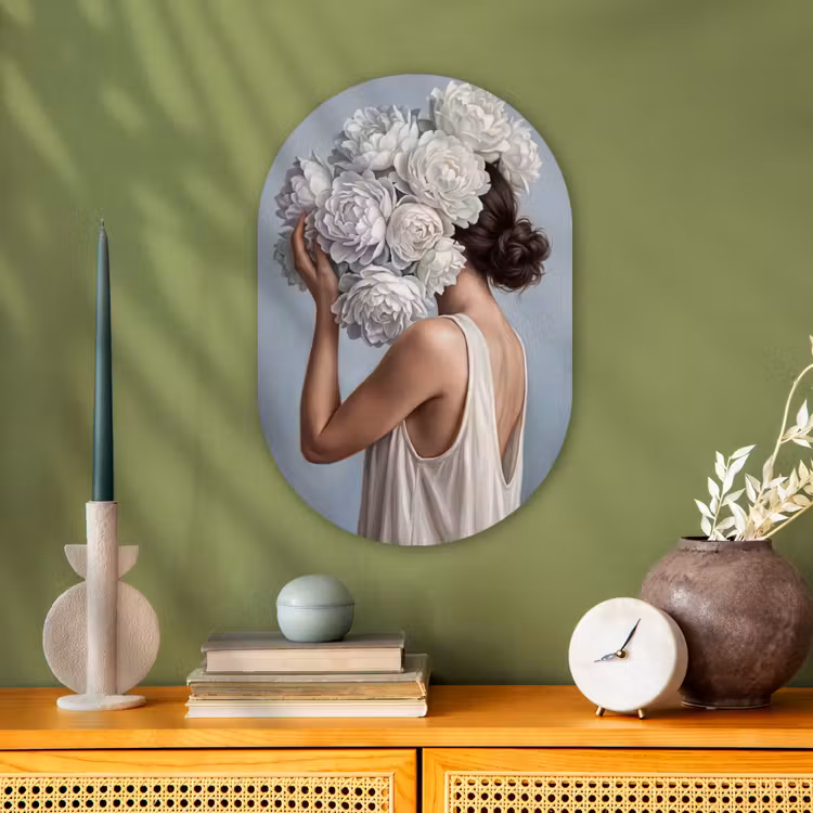Muurovaal - Kunststof - Bloemen - Vrouw - Wit — 2