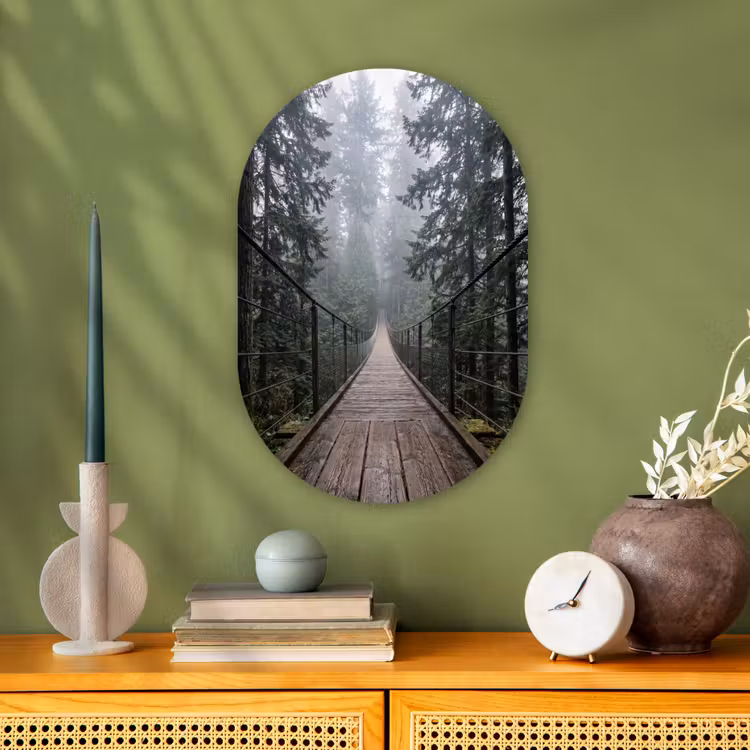 Muurovaal - Kunststof - Brug - Bos - Mist - Natuur — 2