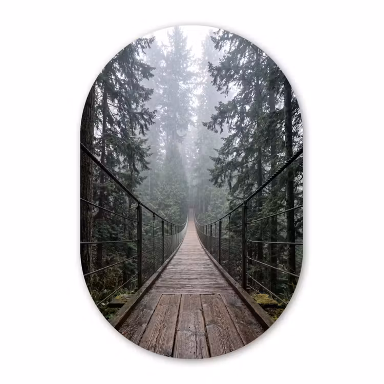 Muurovaal - Kunststof - Brug - Bos - Mist - Natuur — 3