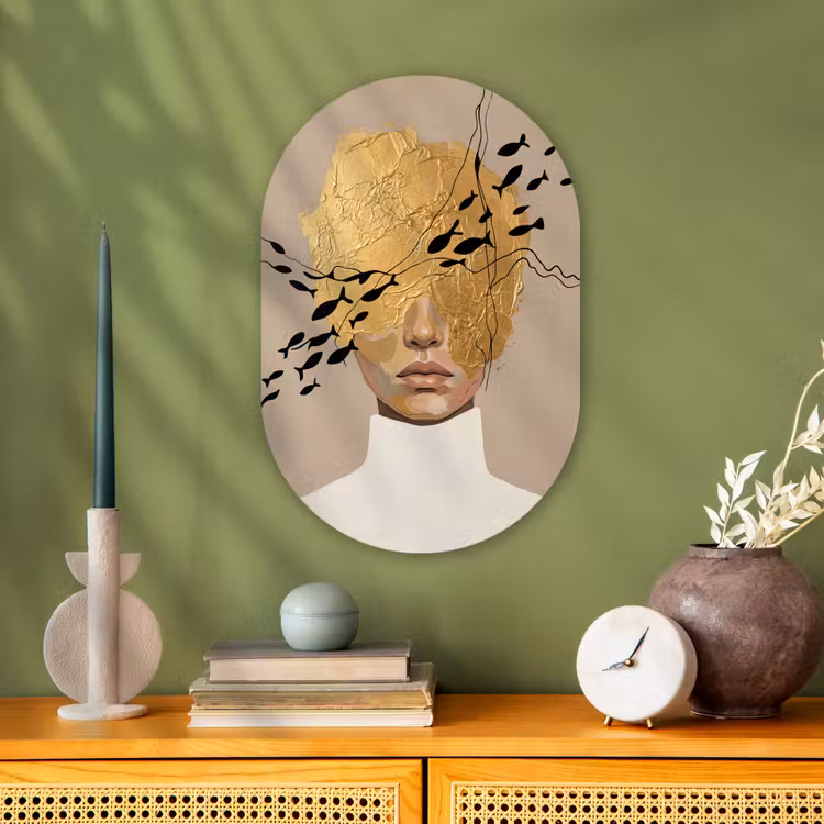 Muurovaal - Kunststof - Modern - Vrouw - Goud — 2
