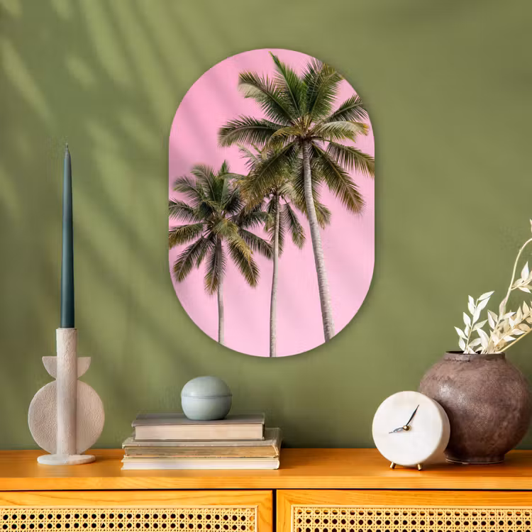 Muurovaal - Kunststof - Palmboom - Tropisch - Pink — 1