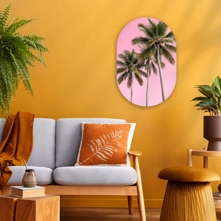 Muurovaal - Kunststof - Palmboom - Tropisch - Pink — 2
