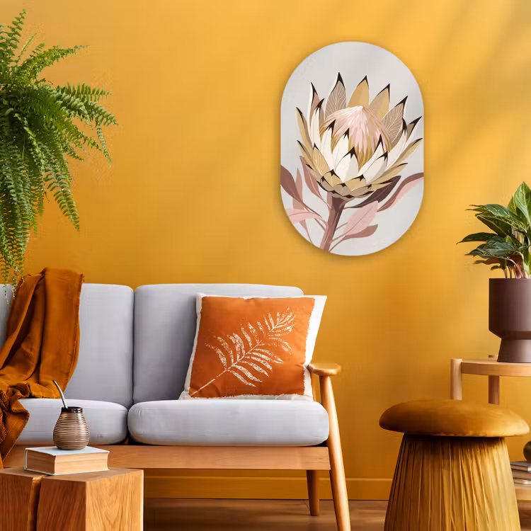 Muurovaal - Kunststof - Protea - Bloem - Botanisch - Beige — 1