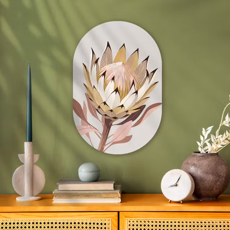 Muurovaal - Kunststof - Protea - Bloem - Botanisch - Beige — 2