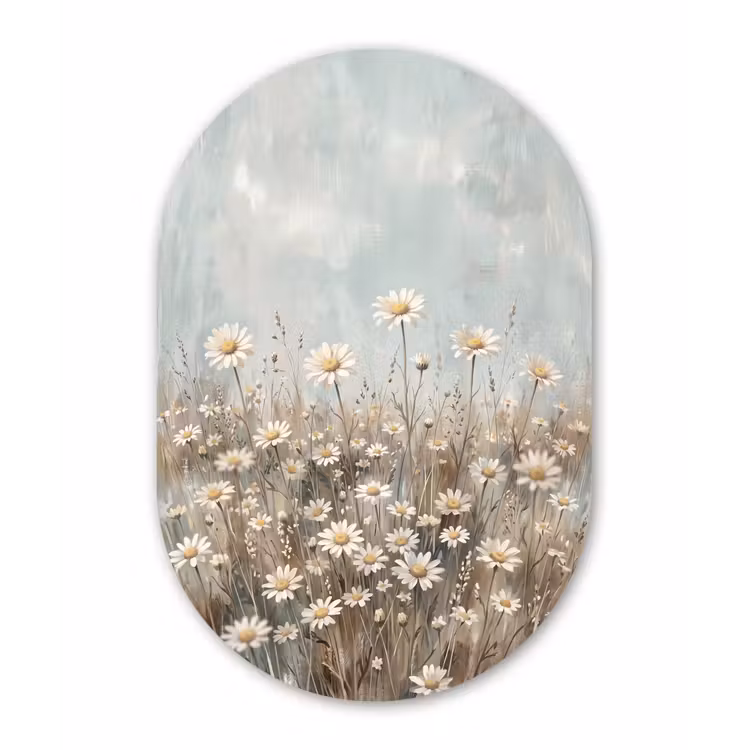 Muurovaal - Kunststof - Madelief - Illustratie - Wit — 3