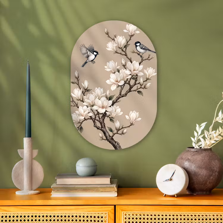 Muurovaal - Kunststof - Oosters - Vogels - Beige — 2