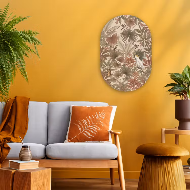 Muurovaal - Kunststof - Tropisch - Vogels - Beige — 1