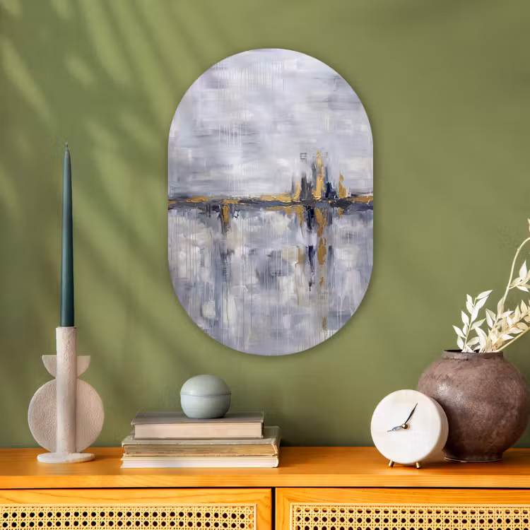 Muurovaal - Kunststof - Abstract - Structuur - Goud - Grijs - Modern — 2