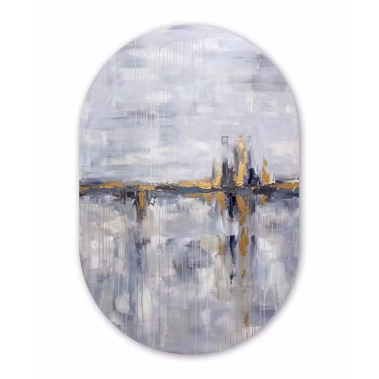 Muurovaal - Kunststof - Abstract - Structuur - Goud - Grijs - Modern — 3
