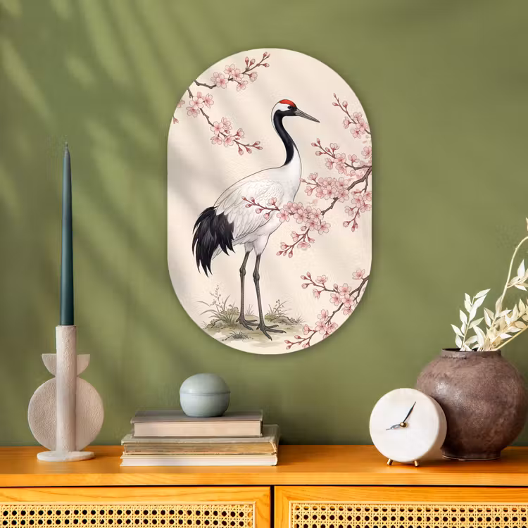 Muurovaal - Kunststof - Aziatisch - Kraanvogel - Beige — 2