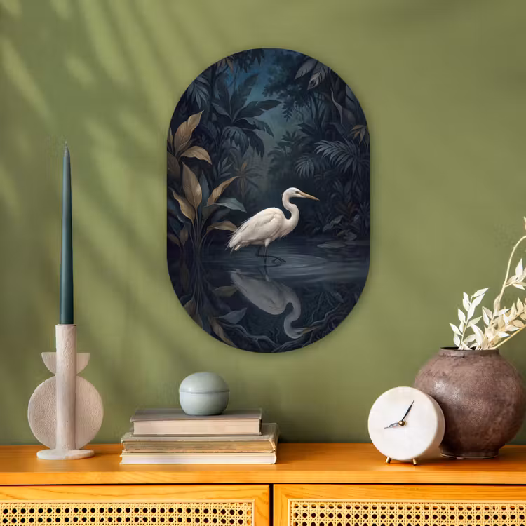 Muurovaal - Kunststof - Reiger - Water - Natuur - Modern - Wit — 1