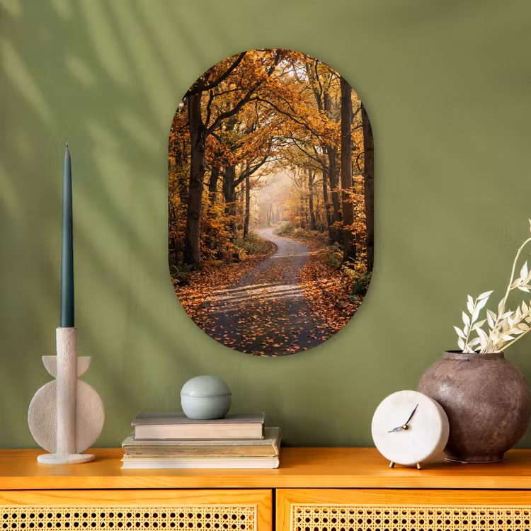 Muurovaal - Kunststof - Bospad - Herfstbos - Bladeren - Oranje - Nostalgisch — 2