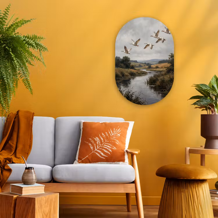 Muurovaal - Kunststof - Eenden - Rivier - Landschap - Vlucht - Nostalgisch — 1