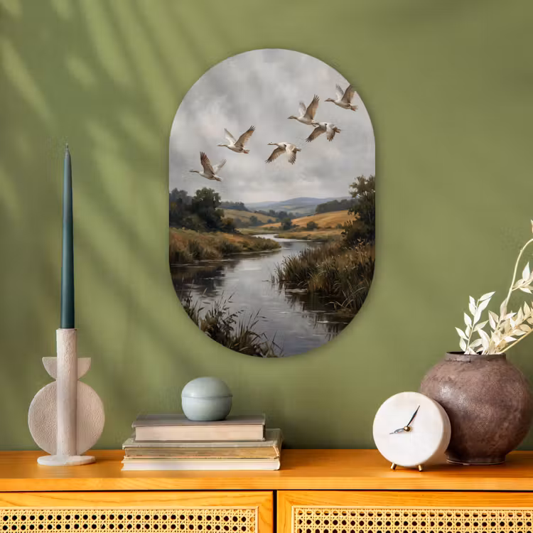 Muurovaal - Kunststof - Eenden - Rivier - Landschap - Vlucht - Nostalgisch — 2
