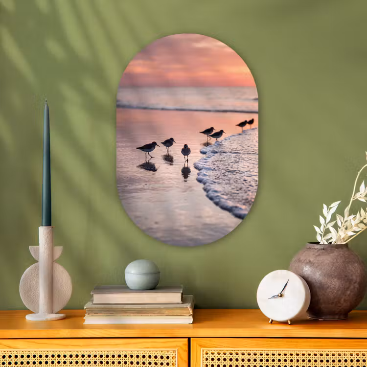 Muurovaal - Kunststof - Meeuwen - Strand - Zee - Roze — 2