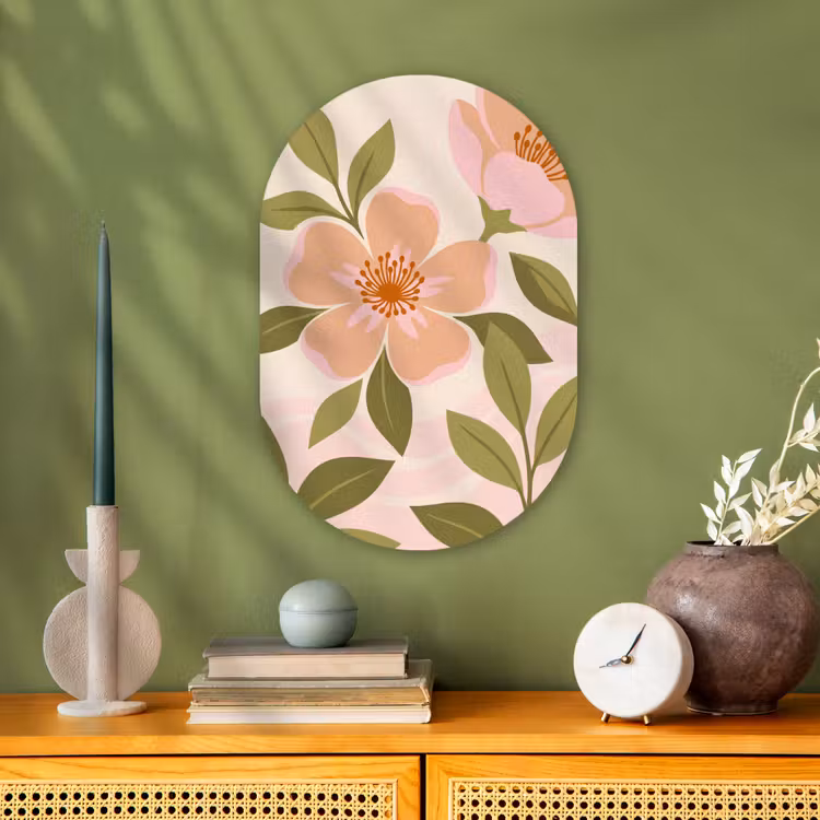 Muurovaal - Kunststof - Grafisch - Bloemen - Roze — 2