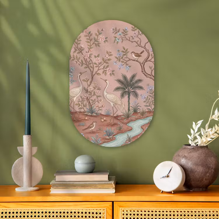 Muurovaal - Kunststof - Nostalgisch - Reigers - Roze — 2