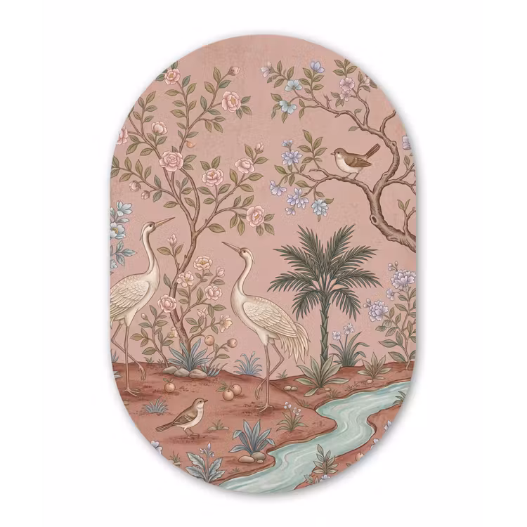 Muurovaal - Kunststof - Nostalgisch - Reigers - Roze — 3