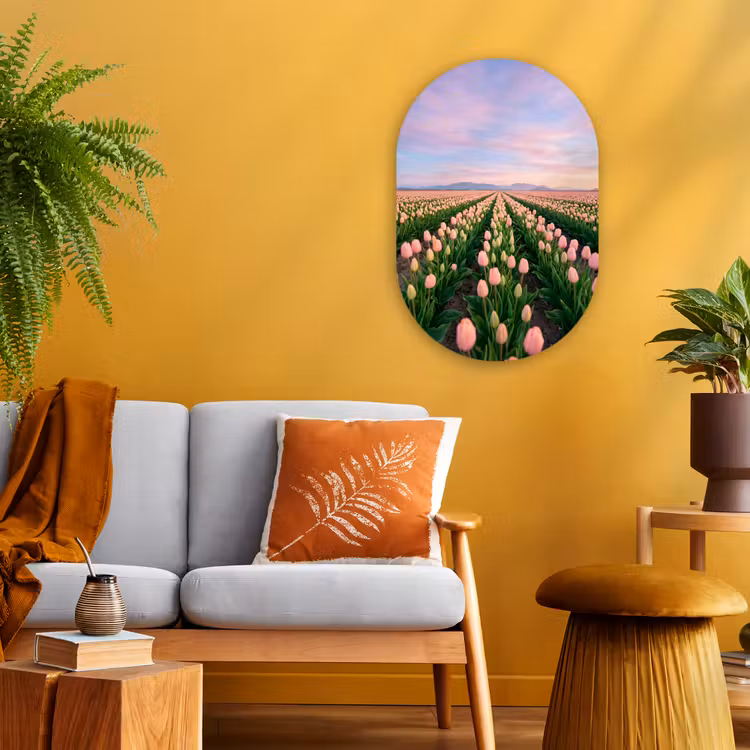 Muurovaal - Kunststof - Tulpen - Landschap - Roze — 2