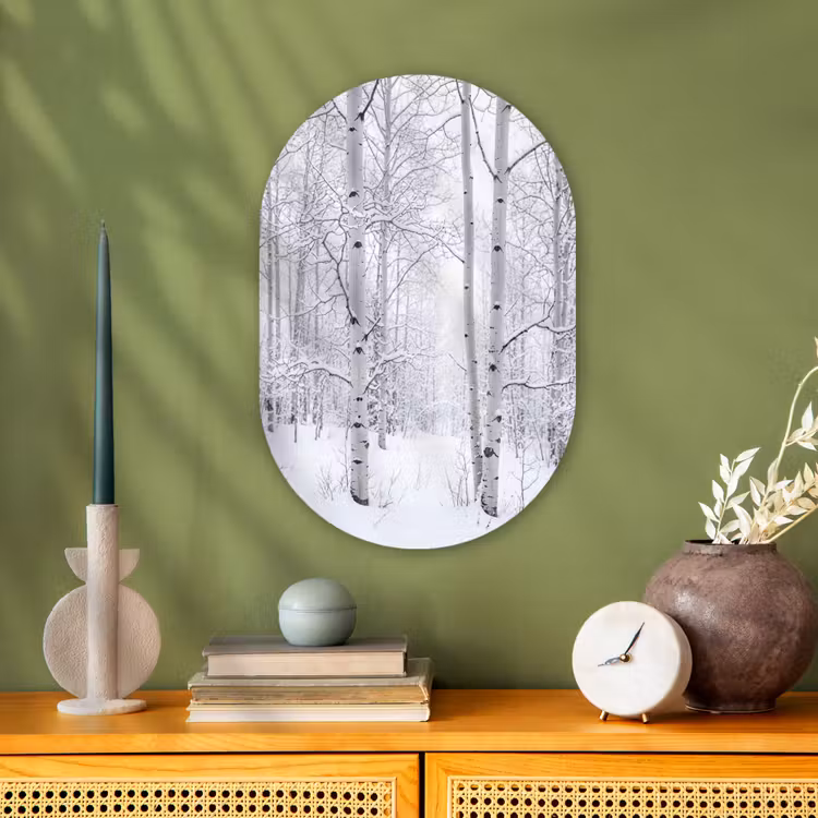 Muurovaal - Kunststof - Berkenbomen - Sneeuw - Winter - Bos - Wit — 2