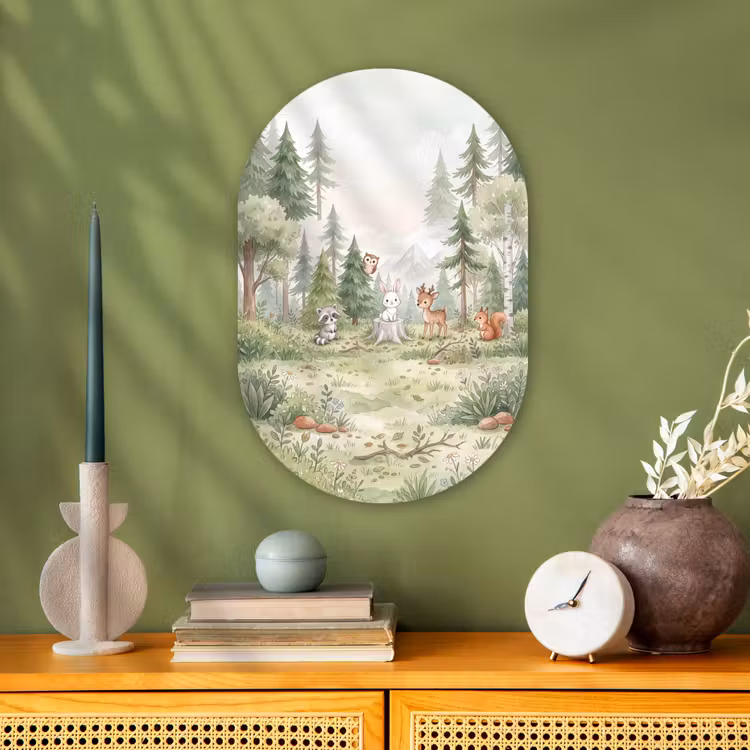 Muurovaal - Kunststof - Bos - Dieren - Groen — 1