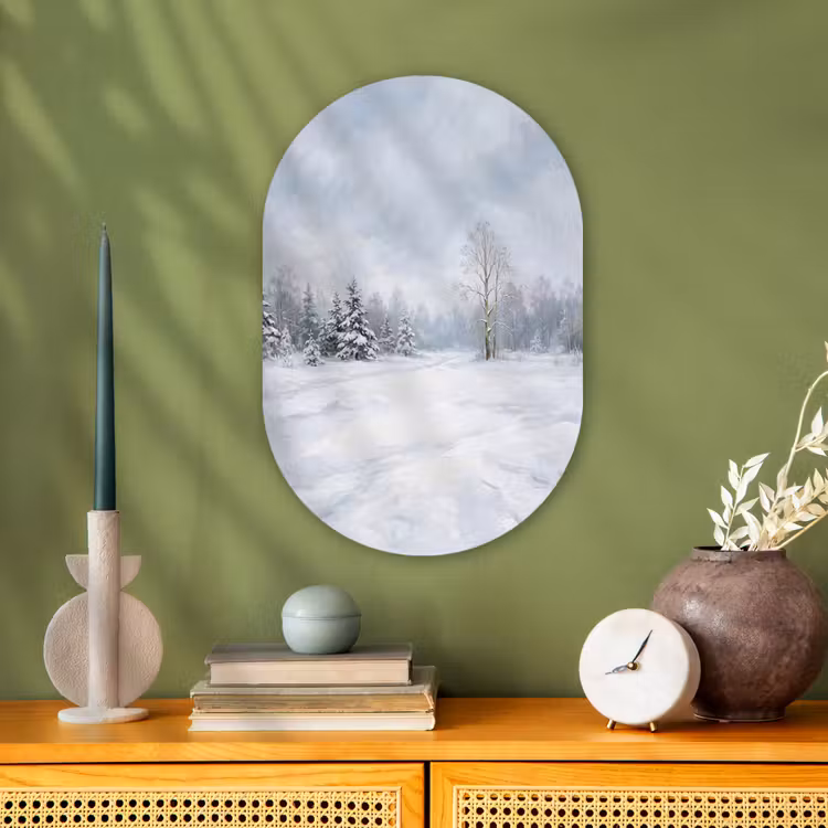 Muurovaal - Kunststof - Bospad - Dennen - Sneeuw - Winter - Rustgevend — 2