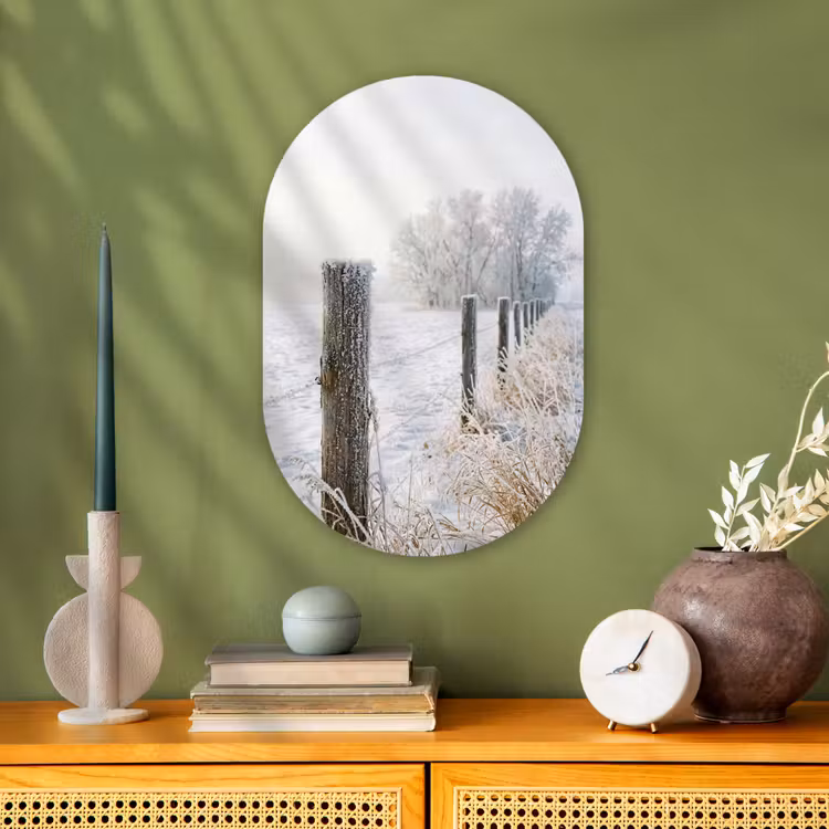 Muurovaal - Kunststof - Hek - Sneeuw - Mist - Platteland - Nostalgisch — 2