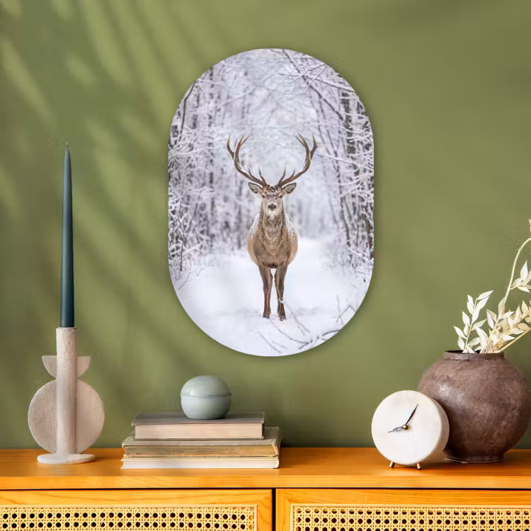 Muurovaal - Kunststof - Hert - Winter - Bos - Natuur - Wit — 2