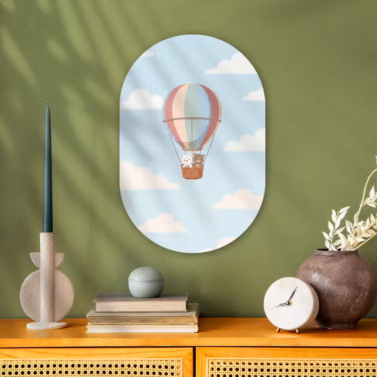 Muurovaal - Kunststof - Luchtballon - Beren - Pastel — 2